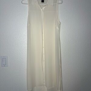 Sleeveless Cream Button-Down sheer shirt dress